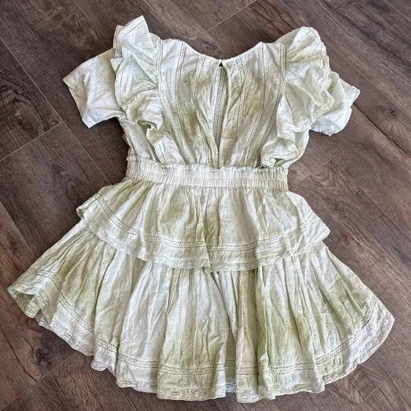 LoveShackFancy Green Flutter Sleeve Mini Dress - Picture 4 of 4